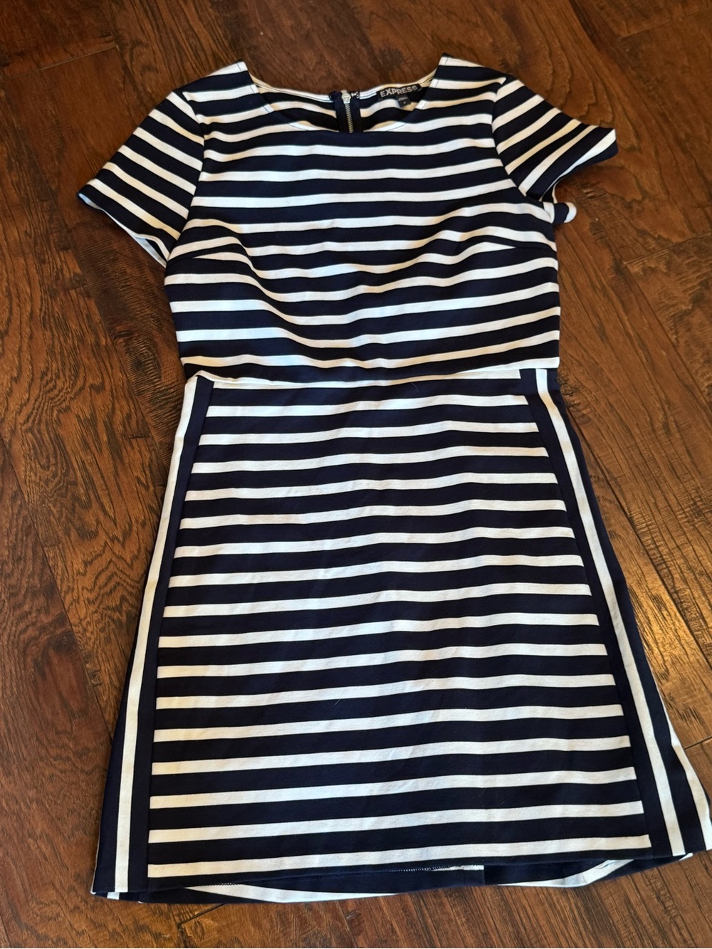 Express Navy & White Striped Short-Sleeve Fit-and-Flare Dress